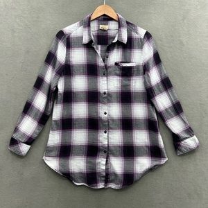 Boston Traders Women’s Medium Long Purple Plaid Button Down Flannel Top